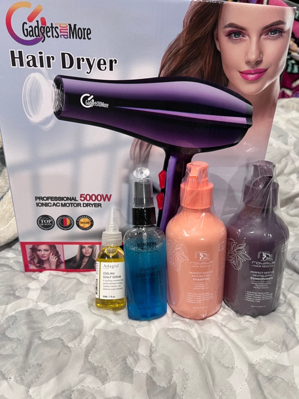 BUNDLE Hair Dryer -5000W Ionic, Royale Shampoo & Conditioner, Scalp Serum,  Mist